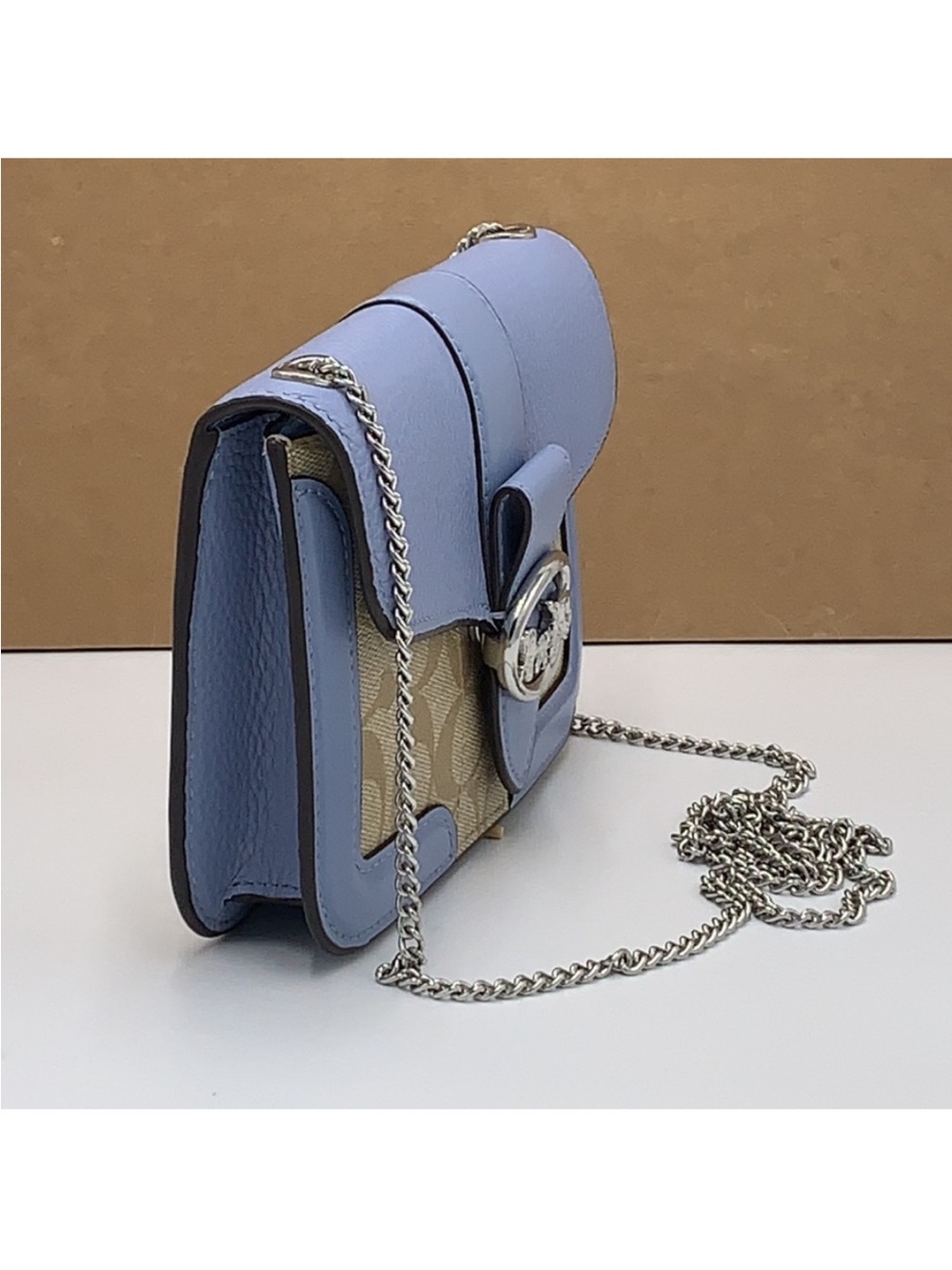 COACH Georgie Crossbody In Signature Canvas LIGHT KHAKI/MARBLE BLUE - Picture 9 of 15